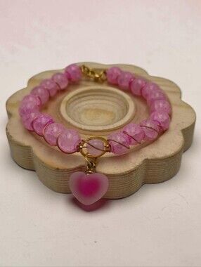 Handmade wirewrapped Pink Heart Charm Bracelet